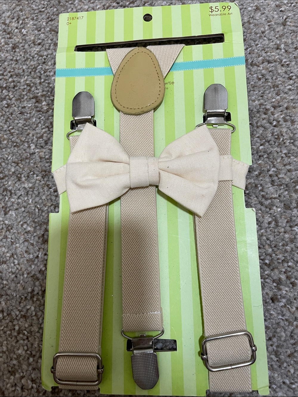0-12 month baby Cream Adjustable Suspenders with Bow Tie Set.